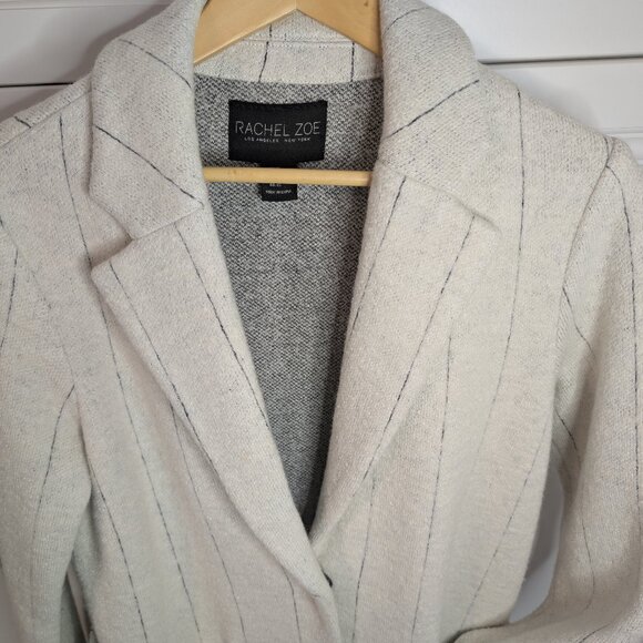 Rachel Zoe Oversized Ivory Pinstripe Wool-Blend Blazer Coat - XS, Open Front - Picture 2 of 12